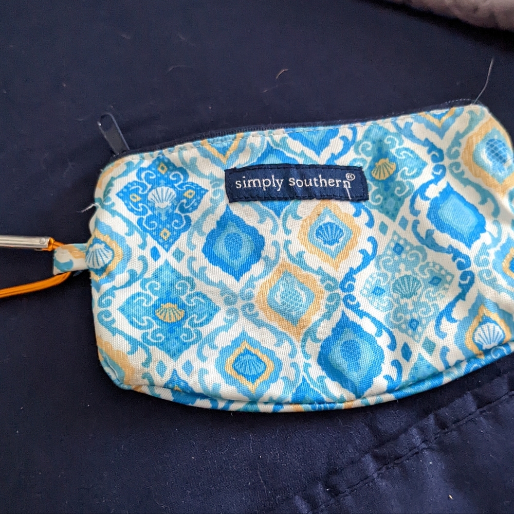 Blue, White, & Yellow Simply Southern Mask Pouch with Orange Carabineer